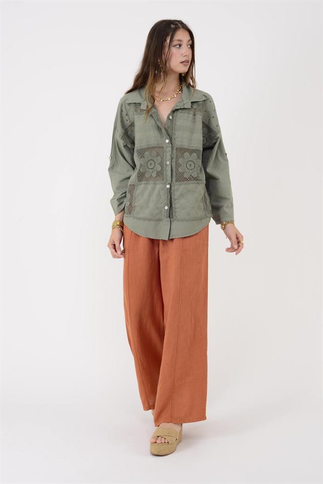 31507 GİZLİ CEP LASTİKLİ KETEN PANTOLON