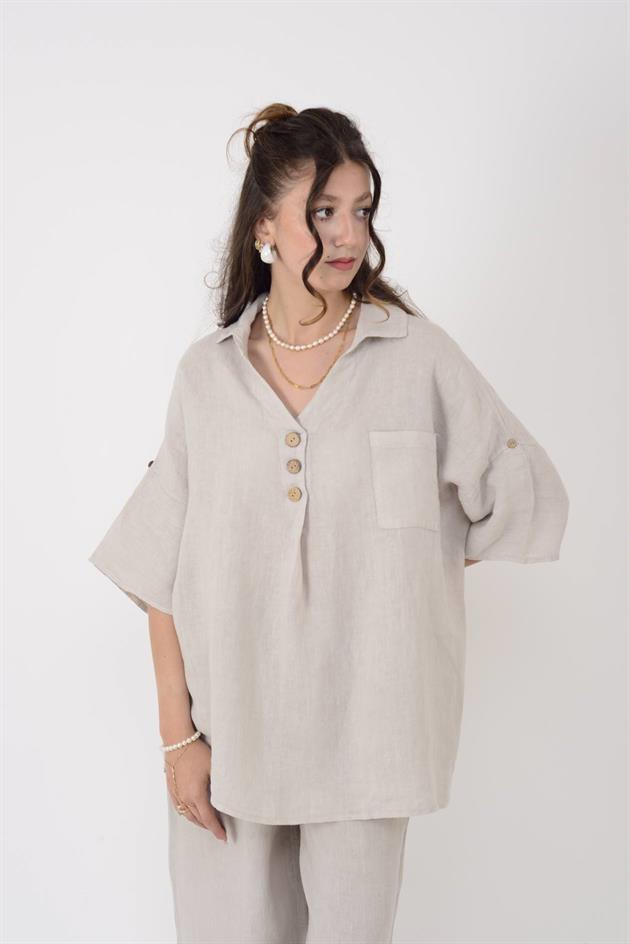 3344 ÜÇ DÜĞMELİ KETEN TAKIM