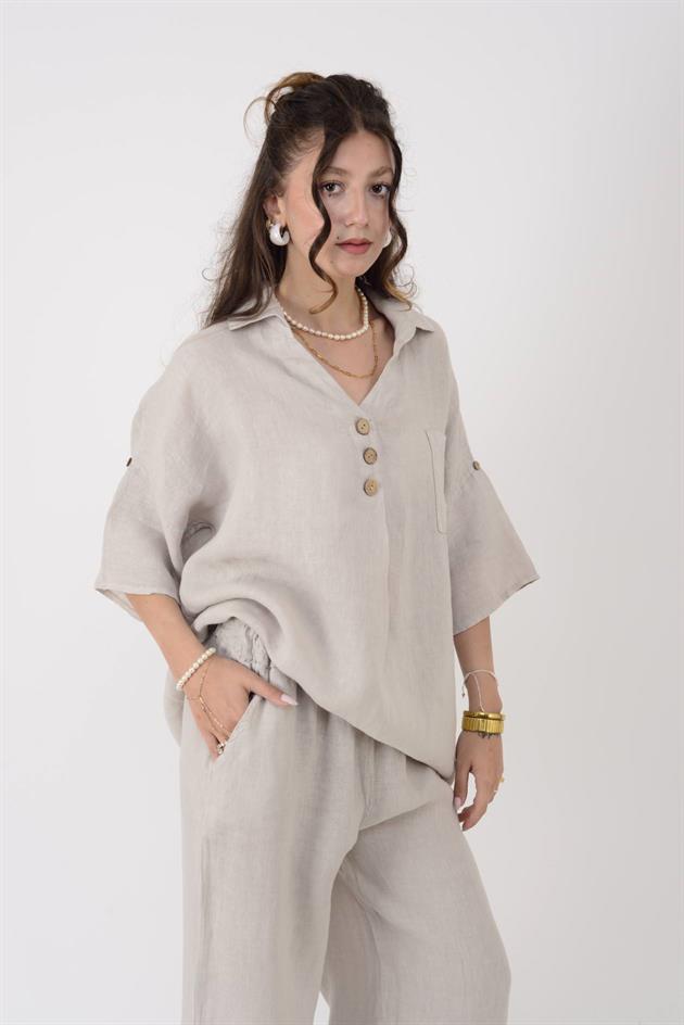 3344 ÜÇ DÜĞMELİ KETEN TAKIM