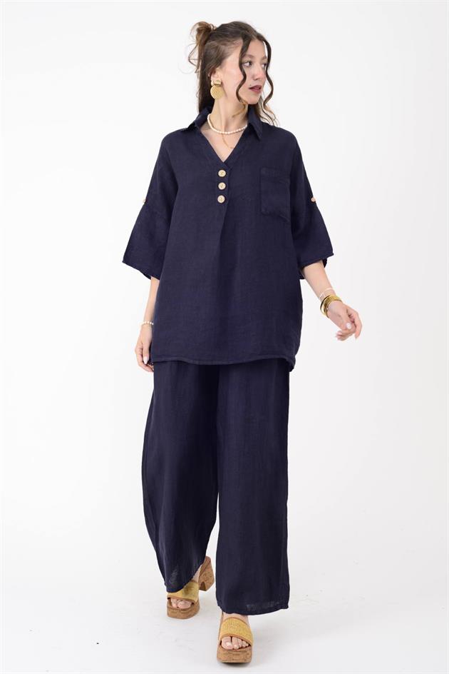 3344 ÜÇ DÜĞMELİ KETEN TAKIM