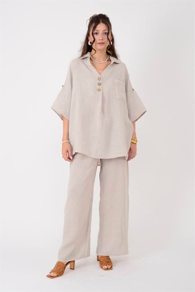 3344 ÜÇ DÜĞMELİ KETEN TAKIM