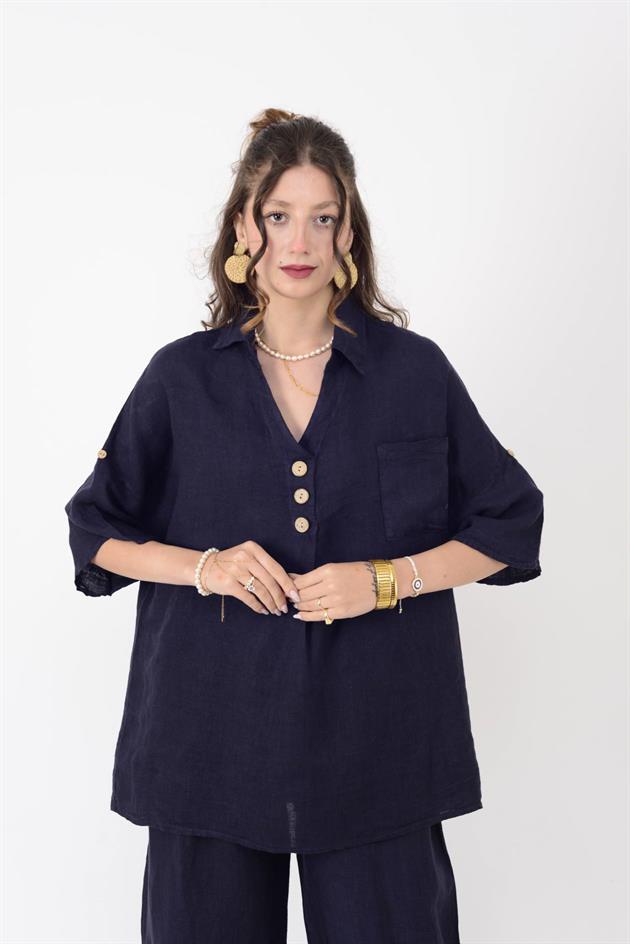 3344 ÜÇ DÜĞMELİ KETEN TAKIM