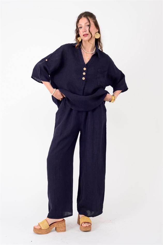 3344 ÜÇ DÜĞMELİ KETEN TAKIM