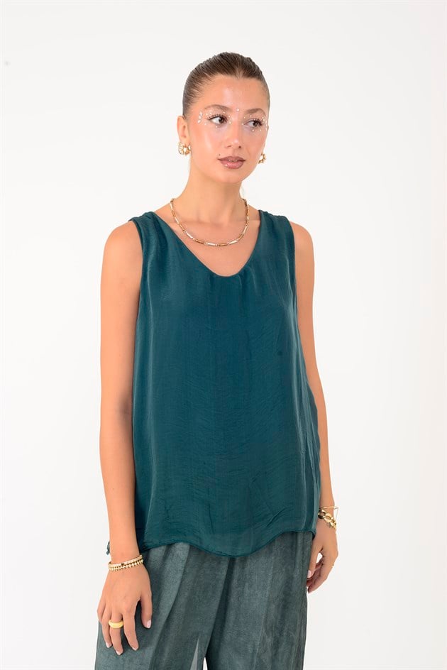 3382 V YAKA KOLSUZ İPEK BLUZ