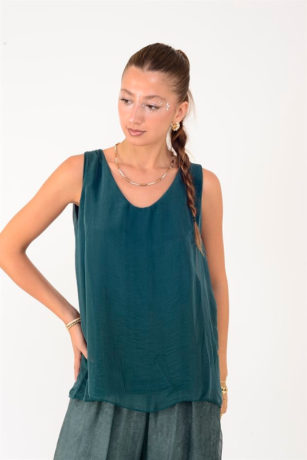 3382 V YAKA KOLSUZ İPEK BLUZ