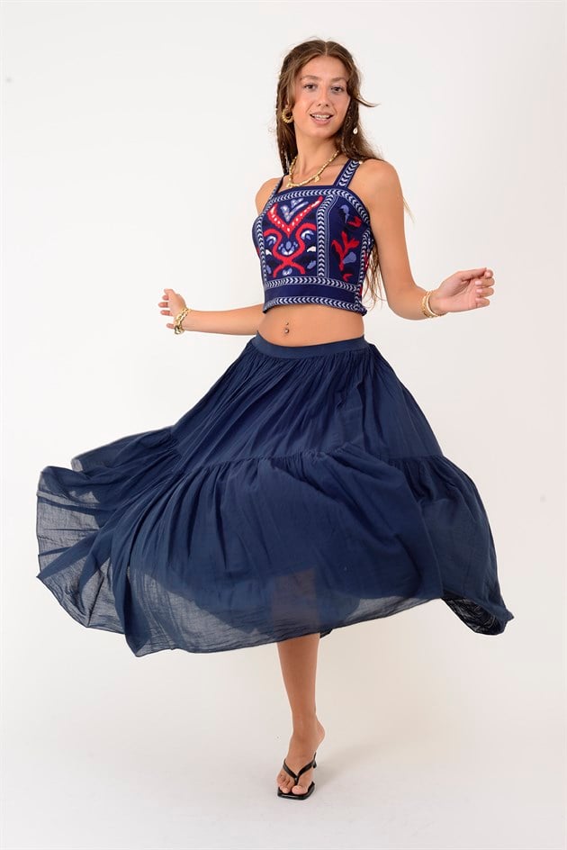 37194 ETNİK DESEN KALIN ASKILI BLUZ