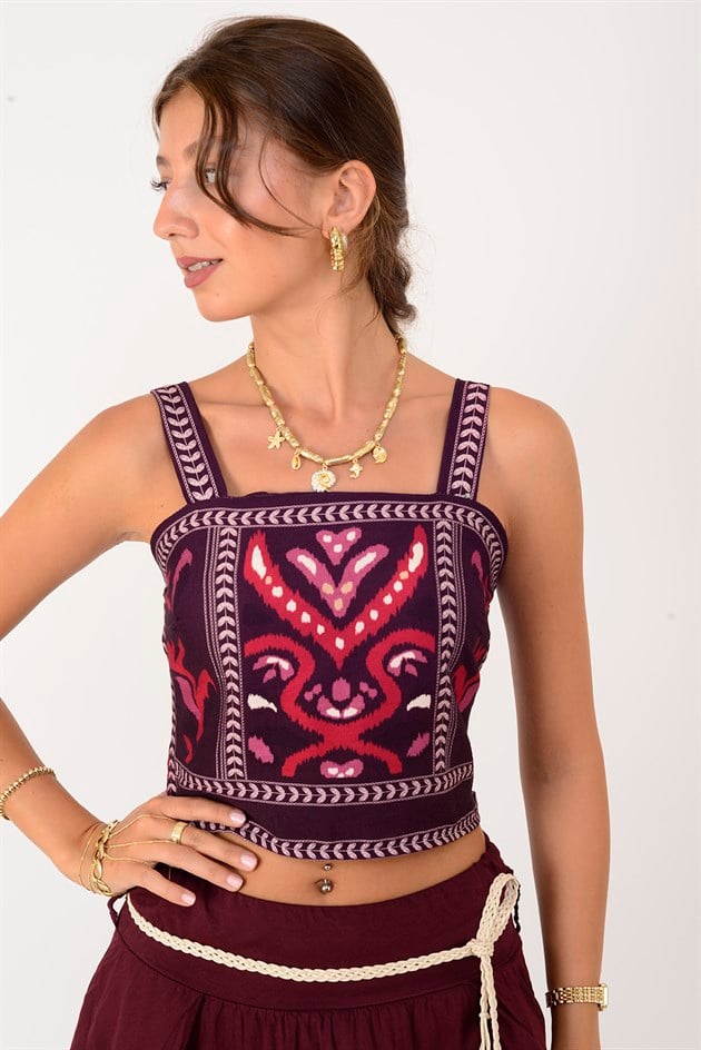 37194 ETNİK DESEN KALIN ASKILI BLUZ
