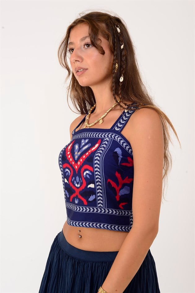 37194 ETNİK DESEN KALIN ASKILI BLUZ