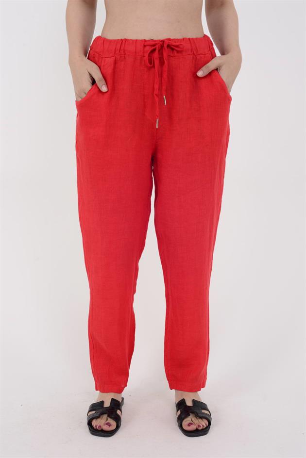 3928 BELDEN BAĞLAMALI KETEN PANTOLON