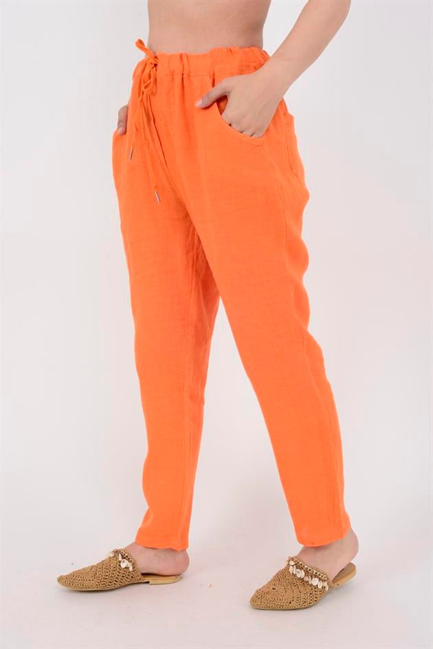 3928 BELDEN BAĞLAMALI KETEN PANTOLON