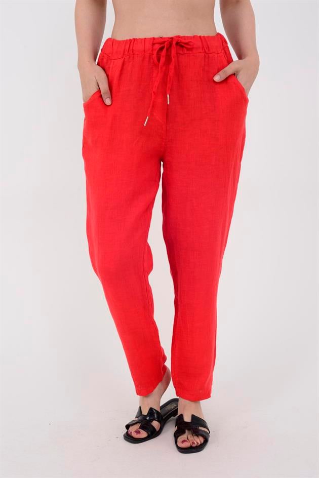3928 BELDEN BAĞLAMALI KETEN PANTOLON