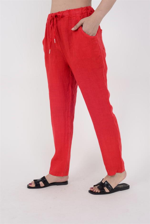 3928 BELDEN BAĞLAMALI KETEN PANTOLON