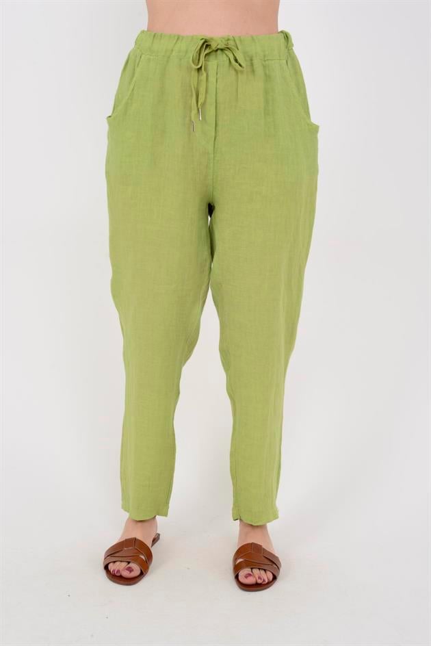 3928 BELDEN BAĞLAMALI KETEN PANTOLON