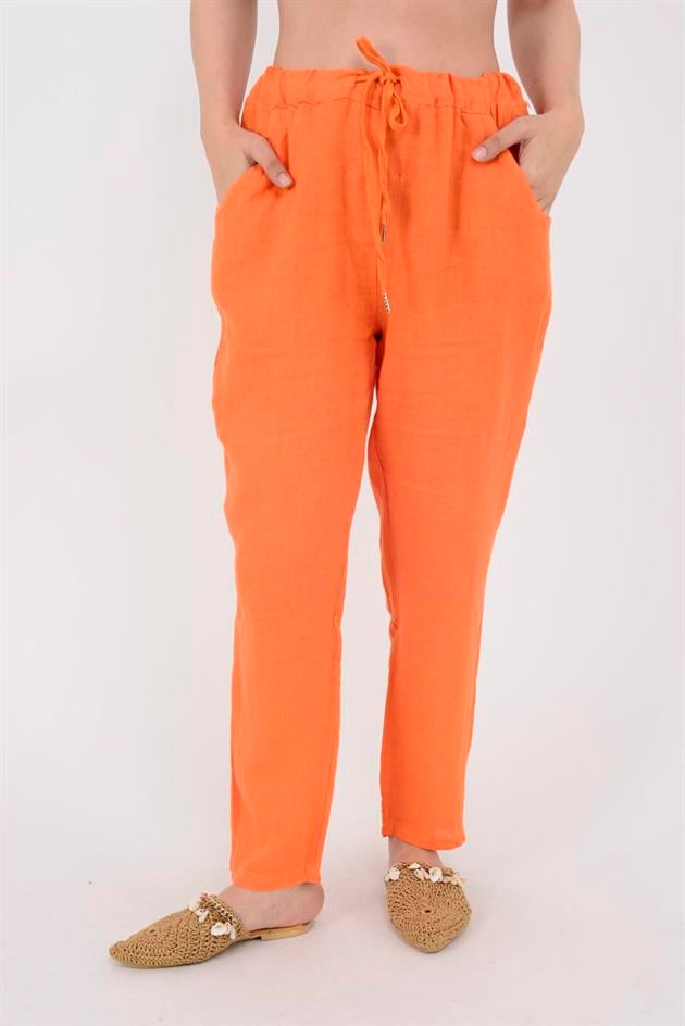 3928 BELDEN BAĞLAMALI KETEN PANTOLON