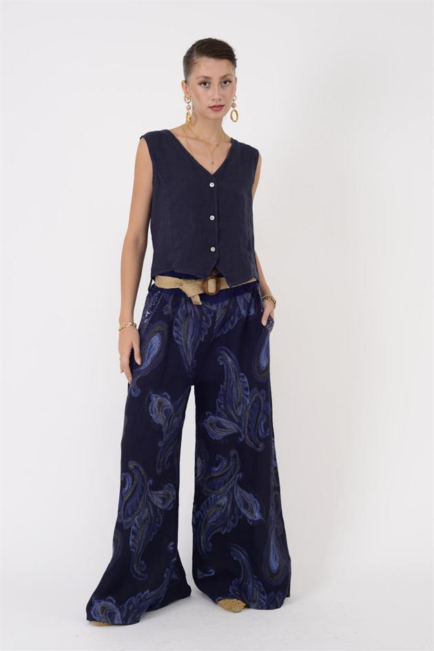 4523 V YAKA KOLSUZ KETEN YELEK BLUZ