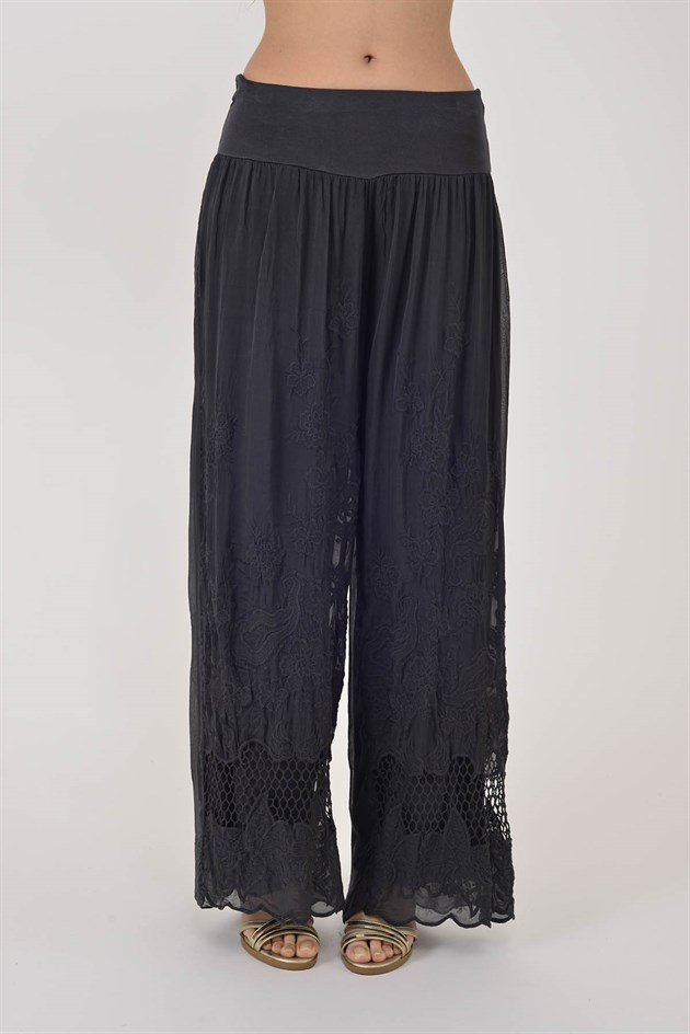 5004 WES FİLE DETAYLI İPEK PANTOLON