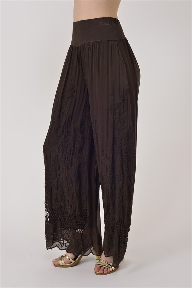 5004 WES FİLE DETAYLI İPEK PANTOLON