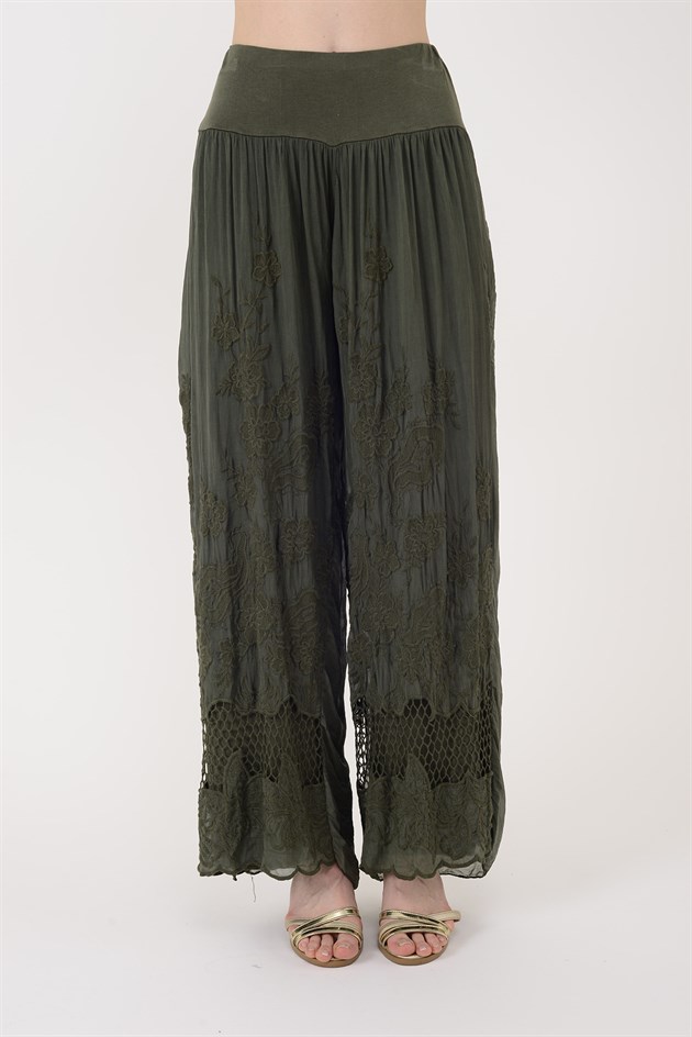 5004 WES FİLE DETAYLI İPEK PANTOLON