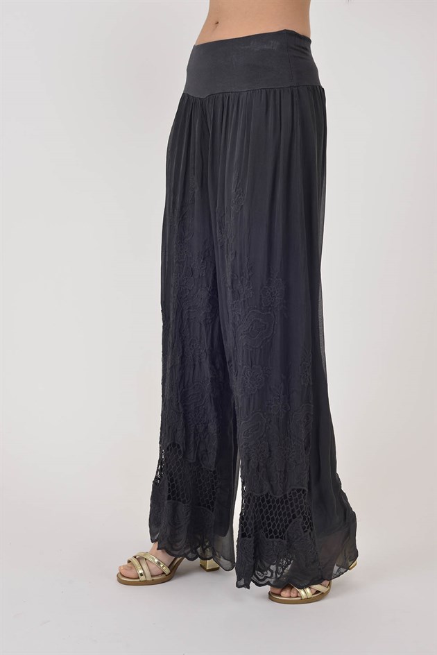 5004 WES FİLE DETAYLI İPEK PANTOLON