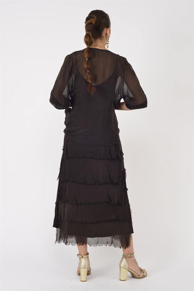 5015I KRUVAZE BOLERO DETAYLI KAT KAT İPEK ELBİSE