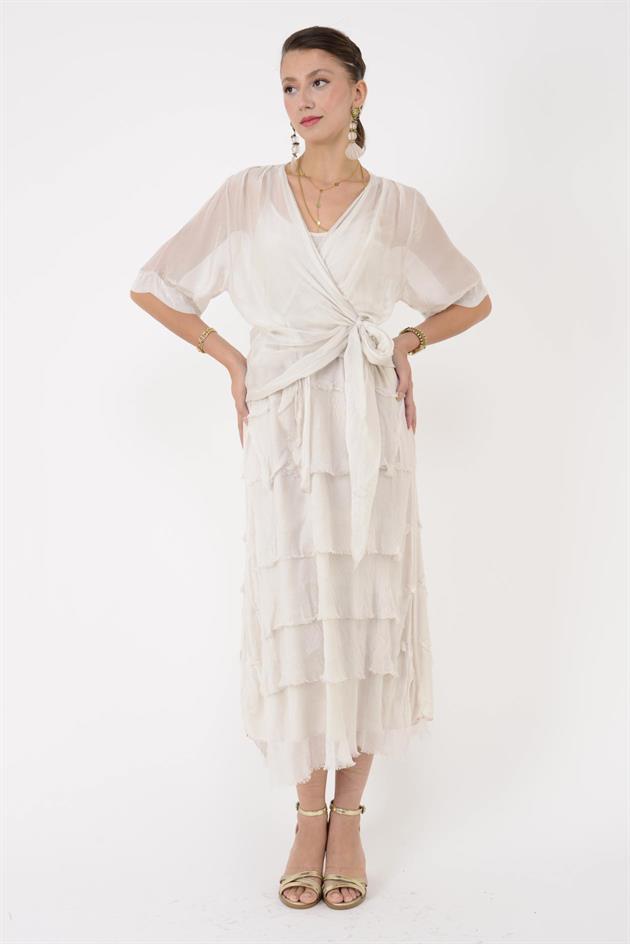 5015I KRUVAZE BOLERO DETAYLI KAT KAT İPEK ELBİSE