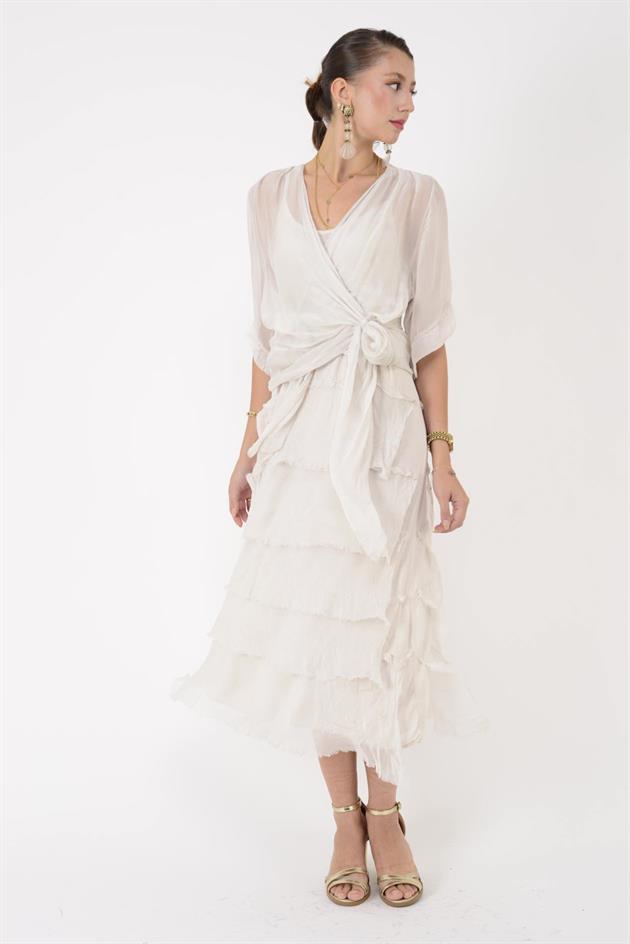 5015I KRUVAZE BOLERO DETAYLI KAT KAT İPEK ELBİSE