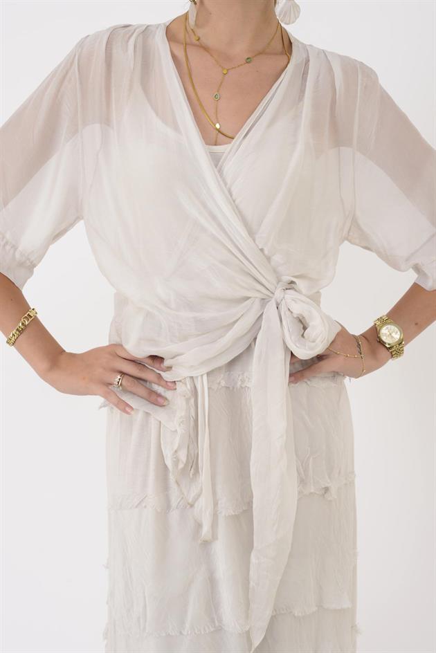 5015I KRUVAZE BOLERO DETAYLI KAT KAT İPEK ELBİSE