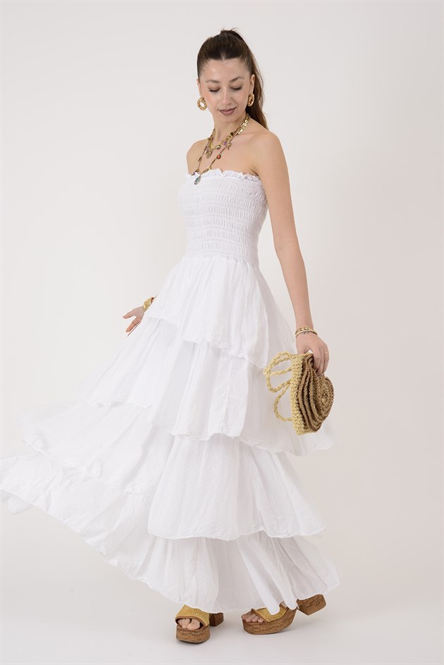 5052 NOVA GİPELİ STRAPLEZ KAT KAT PAMUK ELBİSE