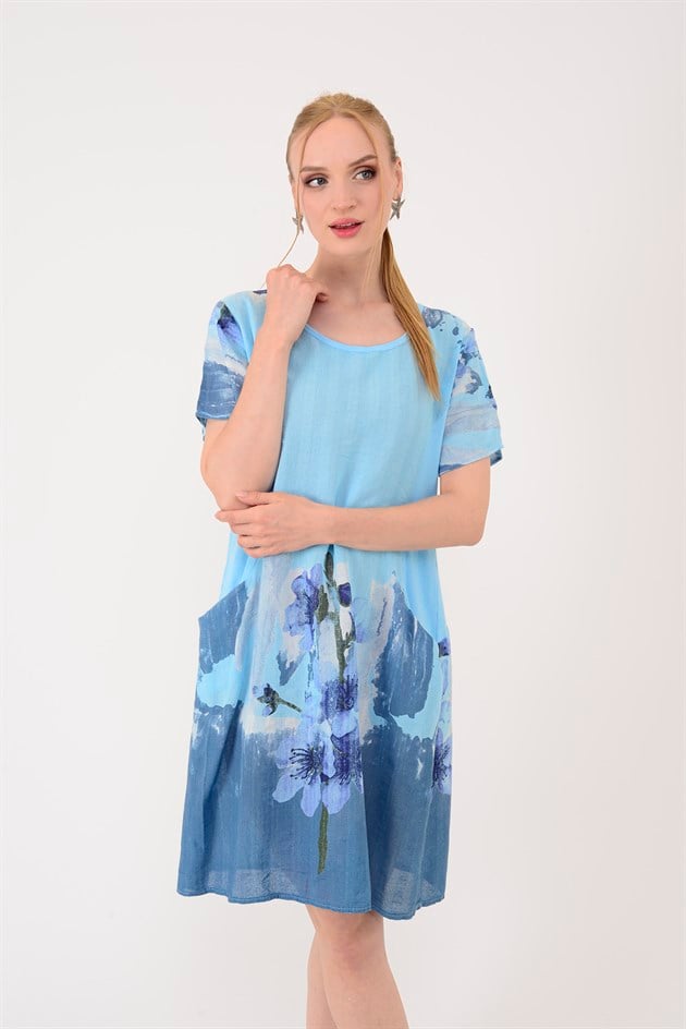 51017 SPLASH ÇİÇEK DESEN PAMUKLU KISA ELBİSE
