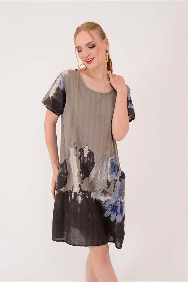 51017 SPLASH ÇİÇEK DESEN PAMUKLU KISA ELBİSE