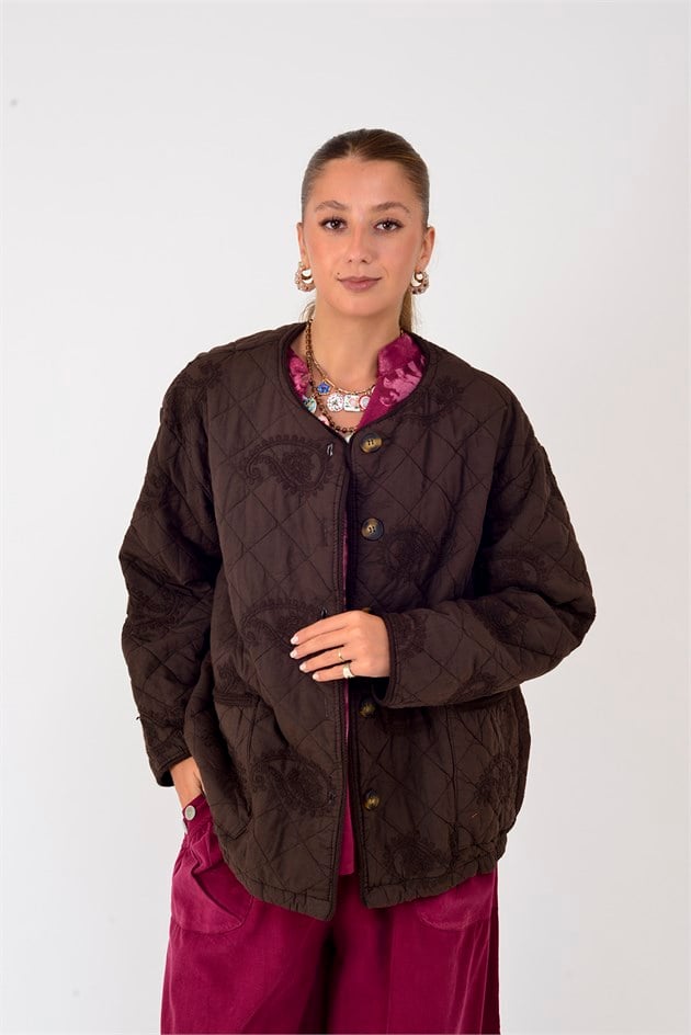 5103 LOVA ŞAL DESEN KAPİTONE CEKET