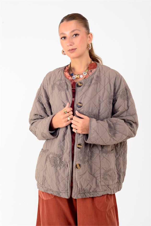 5103 LOVA ŞAL DESEN KAPİTONE CEKET