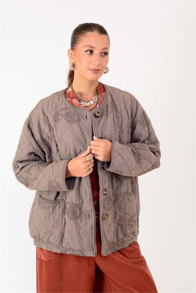 5103 LOVA ŞAL DESEN KAPİTONE CEKET