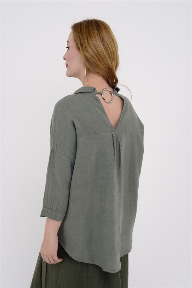 5262 HALKA DETAY KETEN GÖMLEK