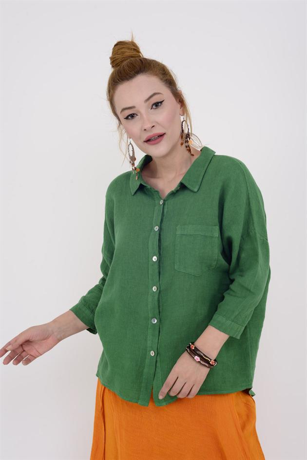 5262 HALKA DETAY KETEN GÖMLEK