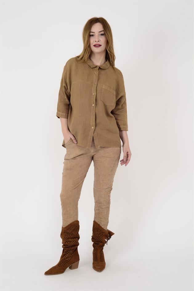 5262 HALKA DETAY KETEN GÖMLEK