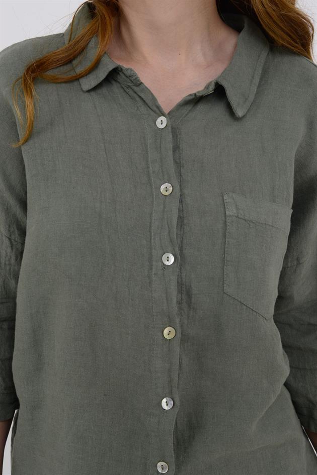 5262 HALKA DETAY KETEN GÖMLEK