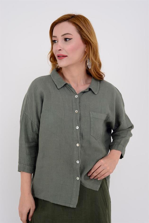 5262 HALKA DETAY KETEN GÖMLEK