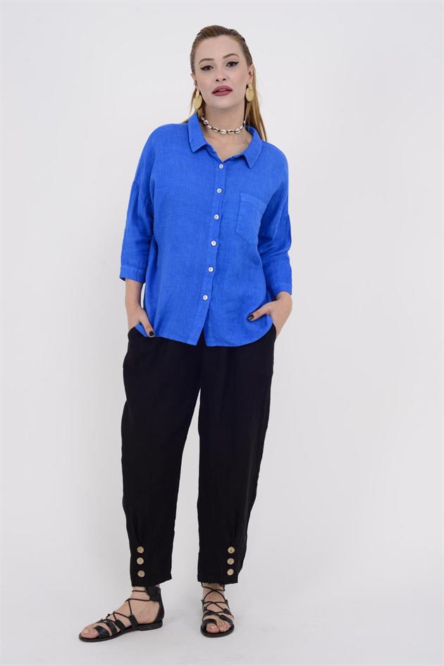 5262 HALKA DETAY KETEN GÖMLEK