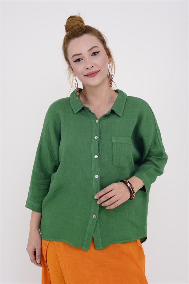 5262 HALKA DETAY KETEN GÖMLEK