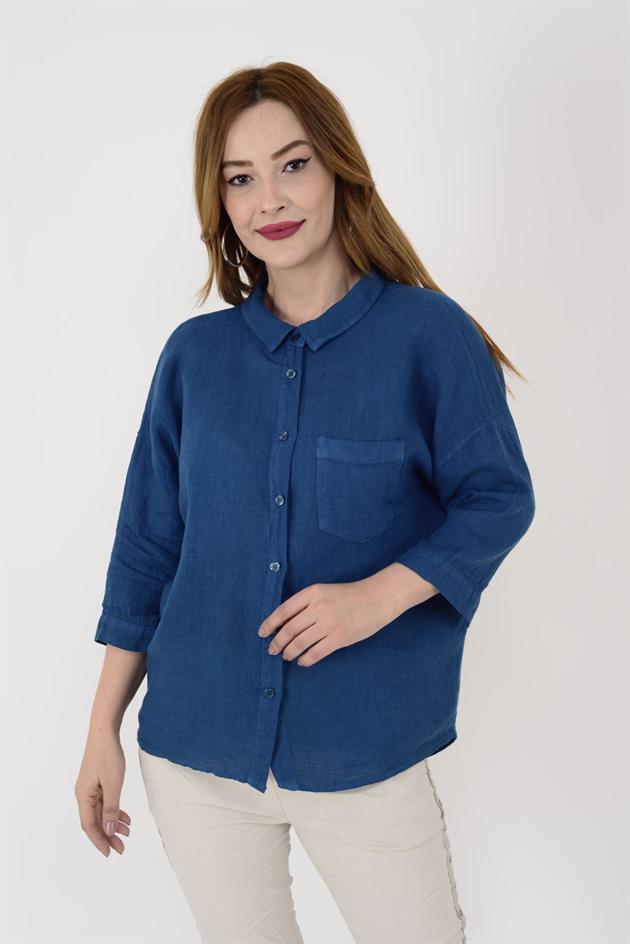 5262 HALKA DETAY KETEN GÖMLEK