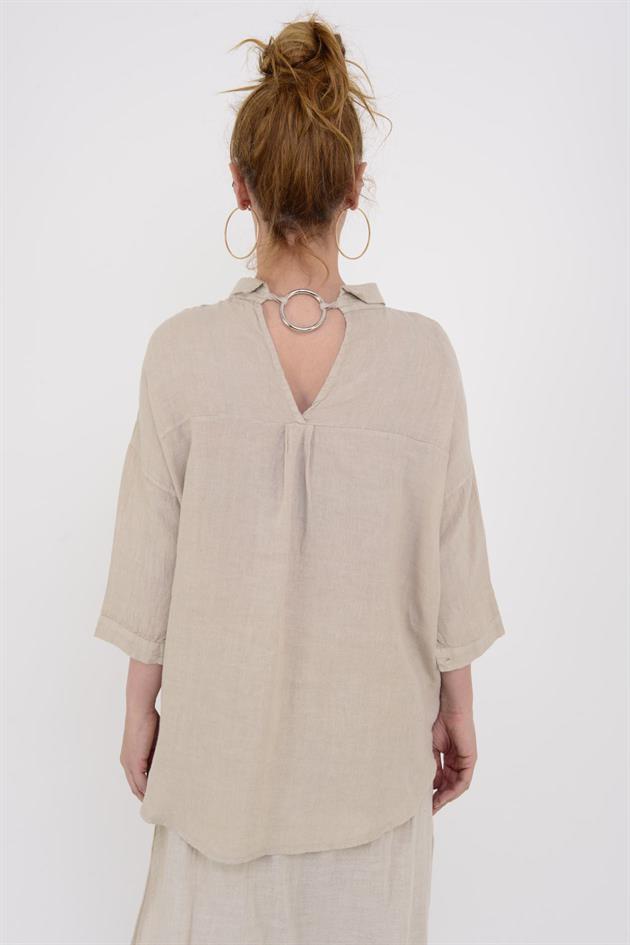 5262 HALKA DETAY KETEN GÖMLEK