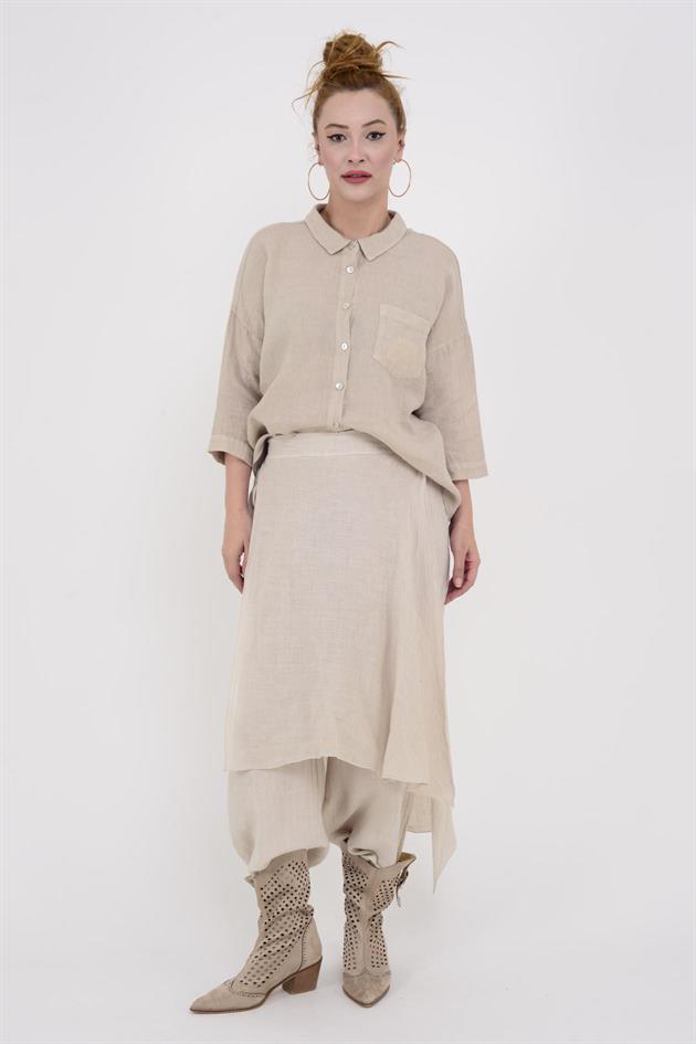 5262 HALKA DETAY KETEN GÖMLEK