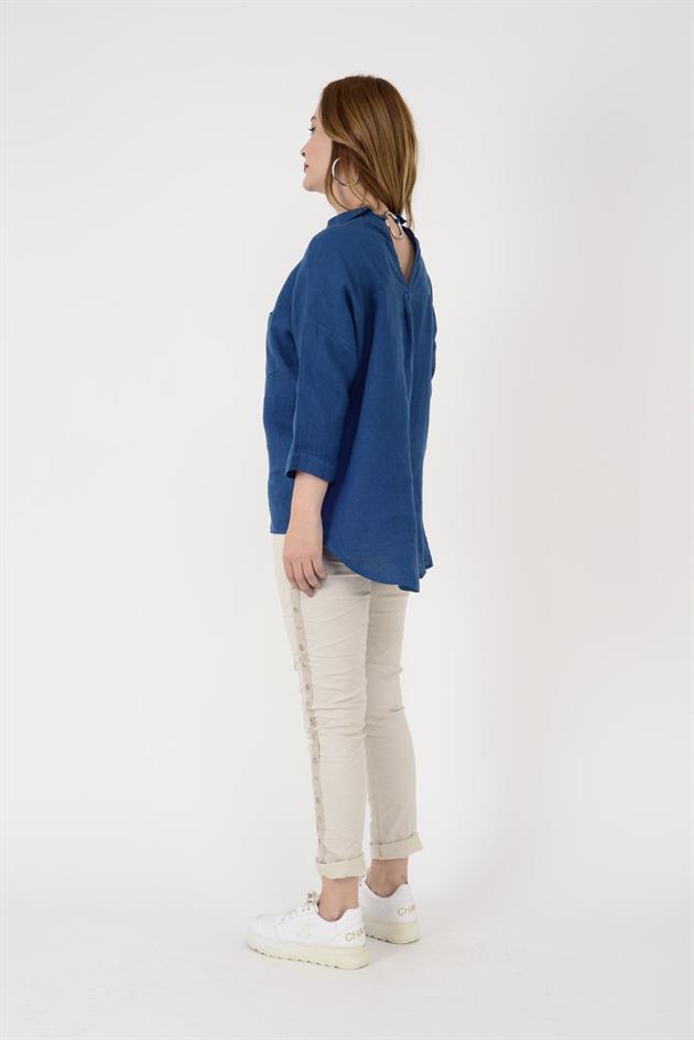 5262 HALKA DETAY KETEN GÖMLEK