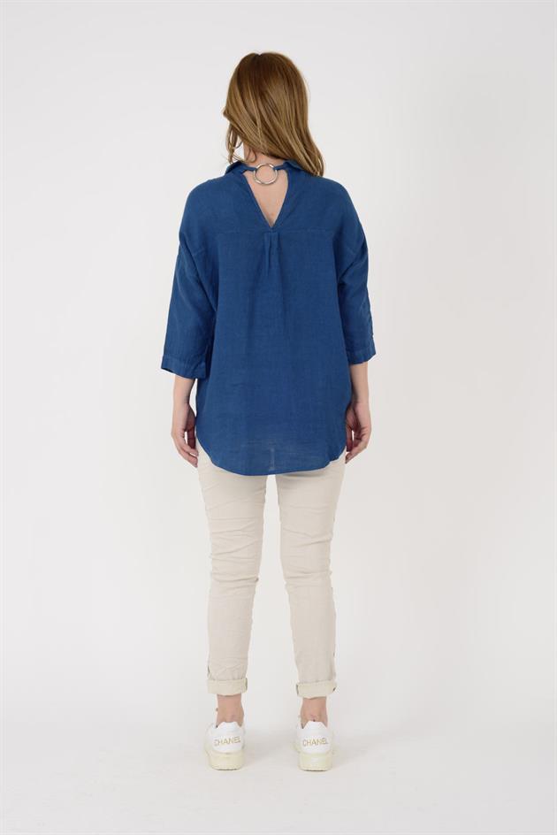 5262 HALKA DETAY KETEN GÖMLEK