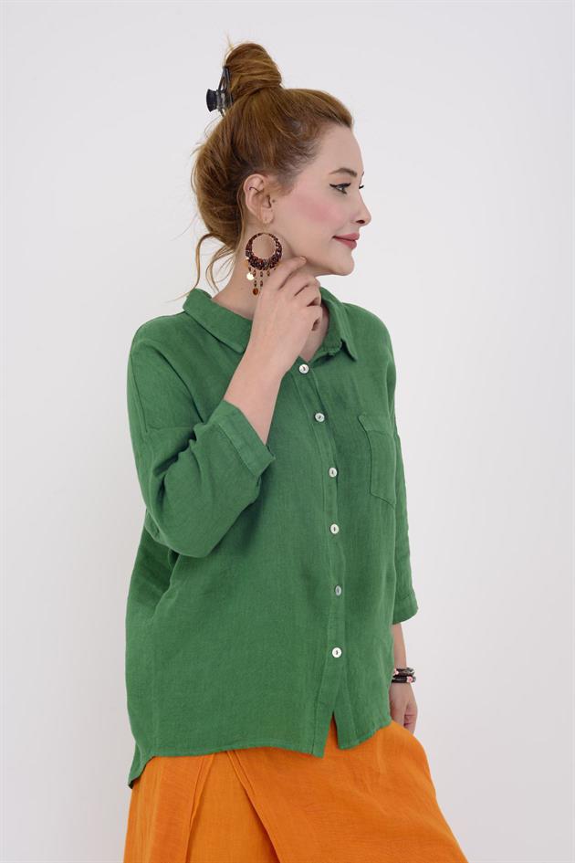 5262 HALKA DETAY KETEN GÖMLEK