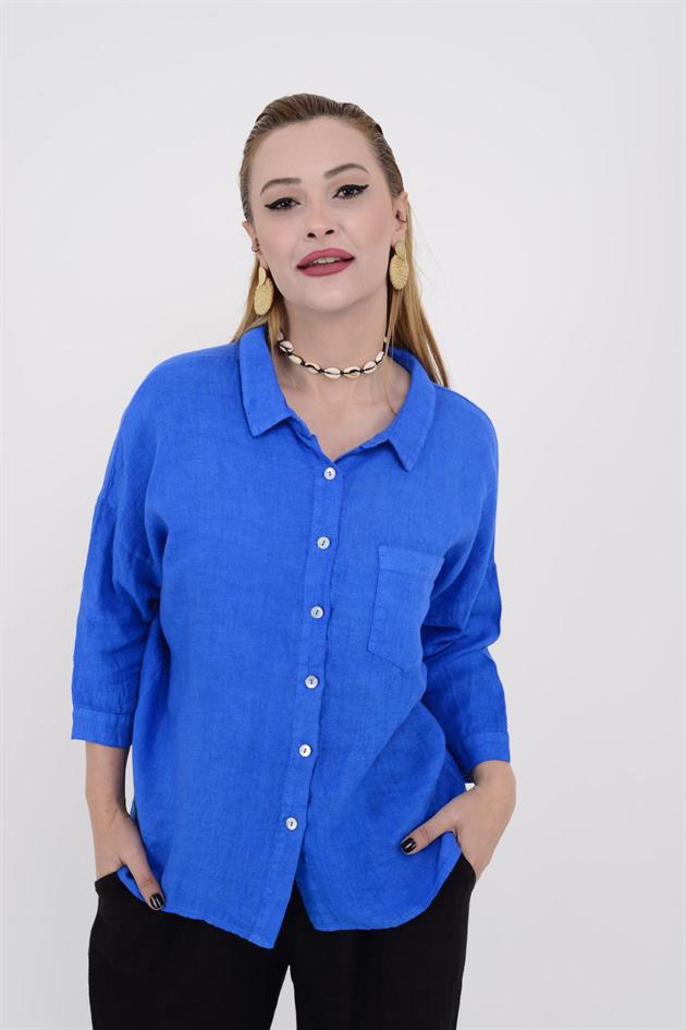 5262 HALKA DETAY KETEN GÖMLEK