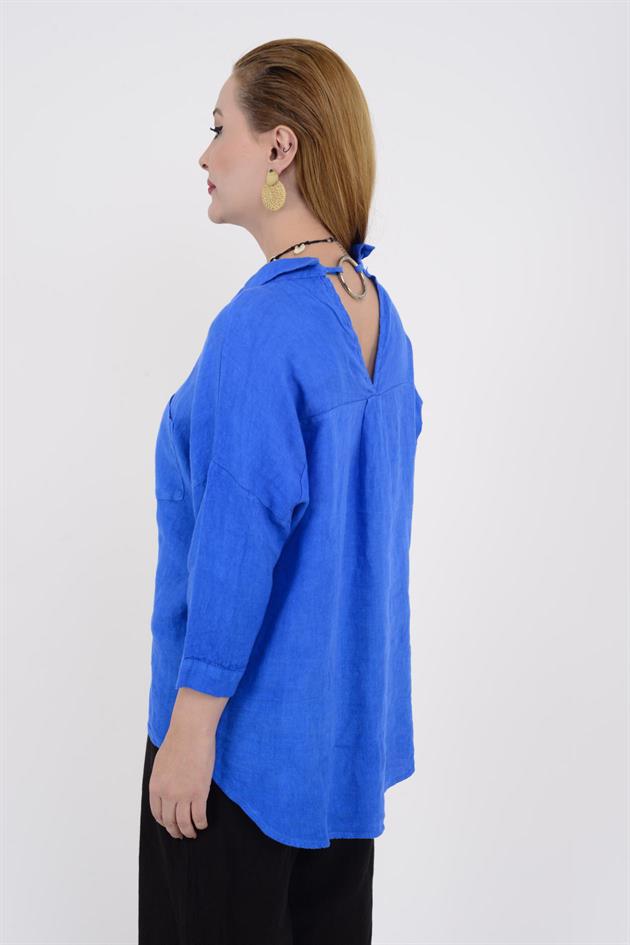 5262 HALKA DETAY KETEN GÖMLEK