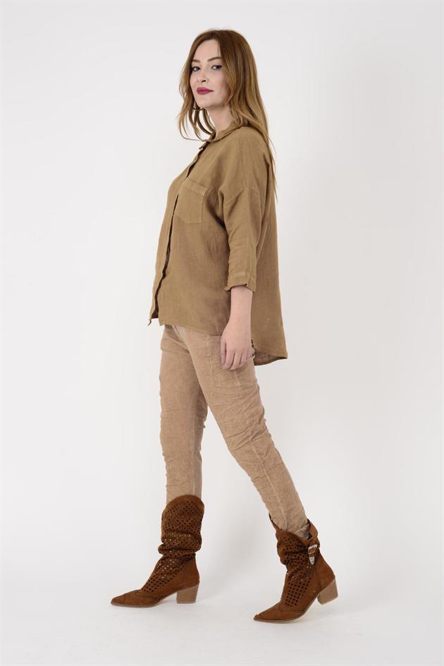 5262 HALKA DETAY KETEN GÖMLEK