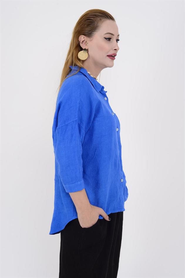 5262 HALKA DETAY KETEN GÖMLEK